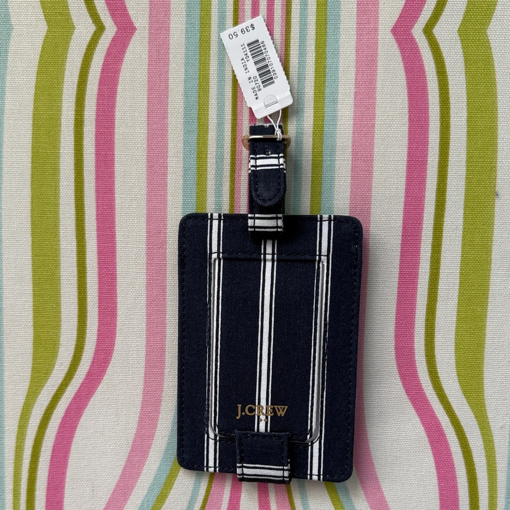 NWT J.Crew Navy and White Striped Luggage Tag